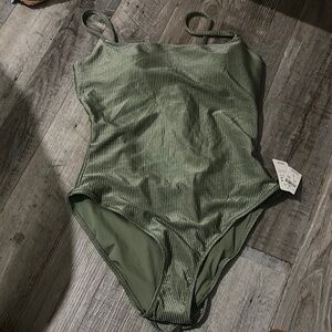Aerie shimmery Olive Ribbed One-Piece Swimsuit